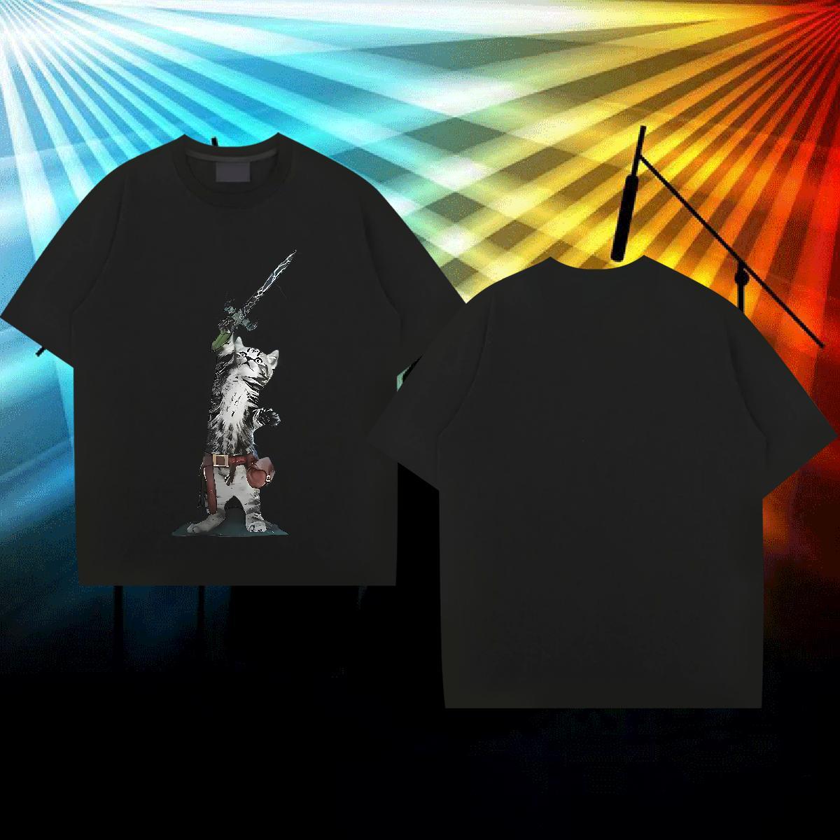Designer Fashion T shirt 100% Cotton 230g cat Beach Tees Shirts O-Neck Short Sleeve Classic Couples T Shirts Black White