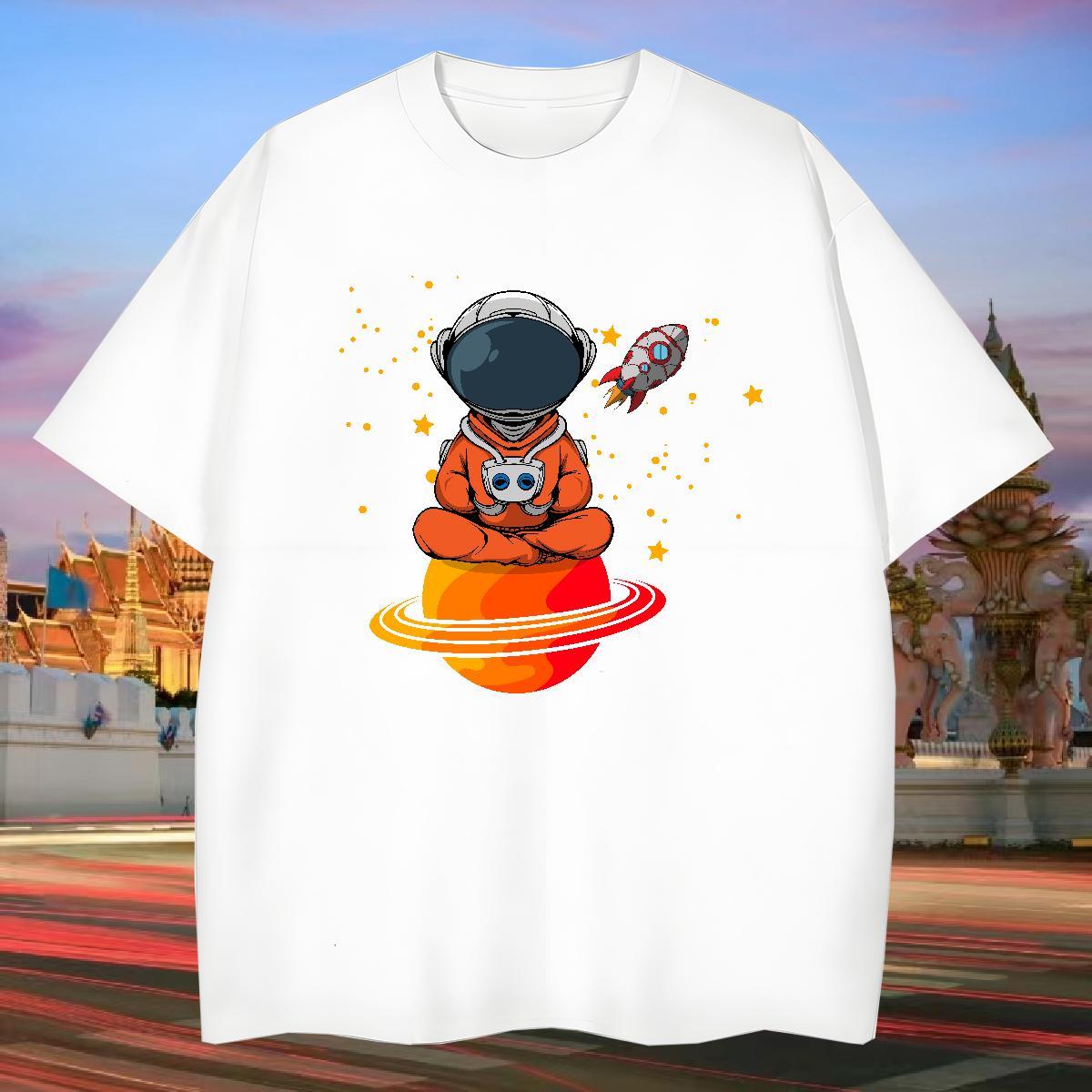 T shirt 230g Pure Cotton cosmonaut Street Wear Short Sleeve Soft Custom Print Oversized Mens Tshirts Free Shipping Cool Design Clothes