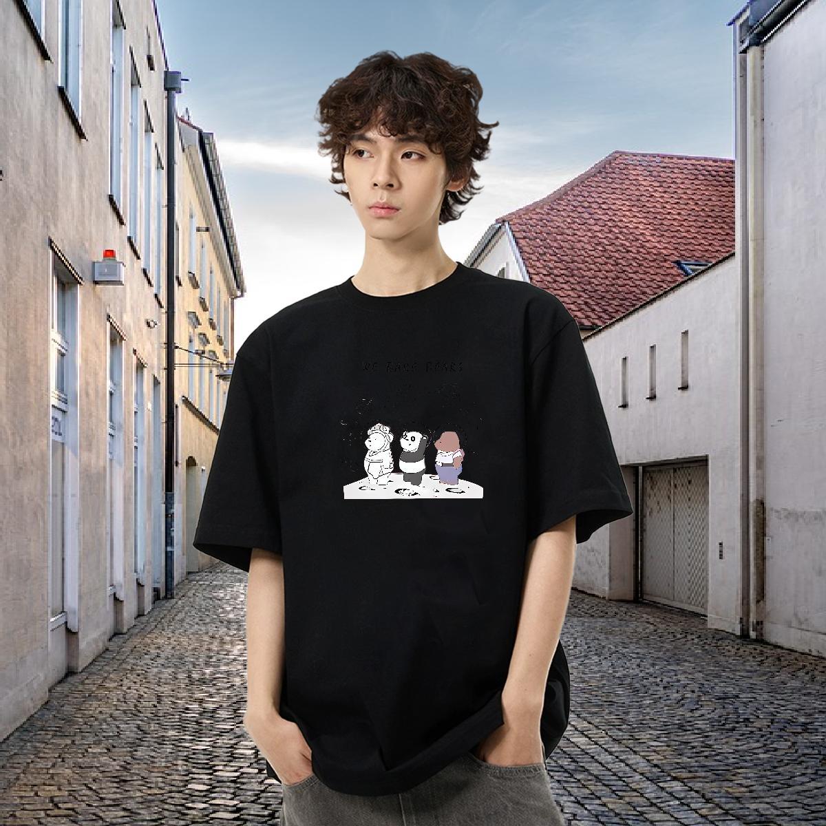 DIY T-Shirts 230g Pure Cotton bear Beach Tshirts Breathable Crew Neck Free Shipping Tshirt for Man Woman Anime Print