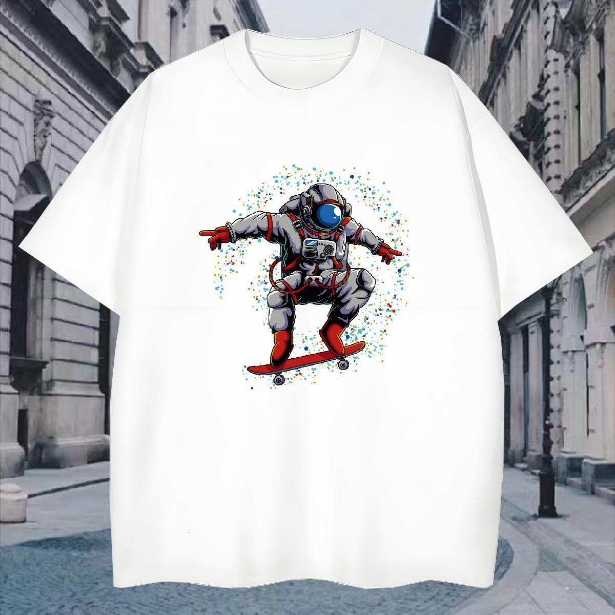 T shirt 230g Cotton cosmonaut Spring Summer Breathable Soft Cartoon Printing L-4XL Men Tshirts Fashion Cool Tops Shirt