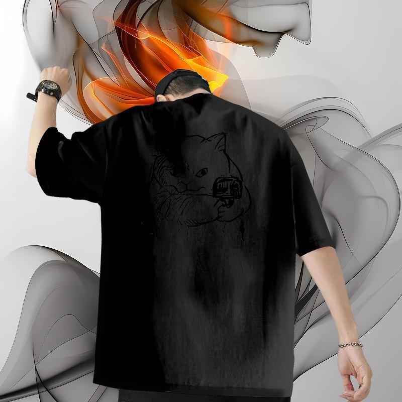 Casual New T Shirts Men 230g Cotton High Street Hip Hop Tees Shirts Breathable Crew Neck Designer Men Tees Plus Size Cartoon