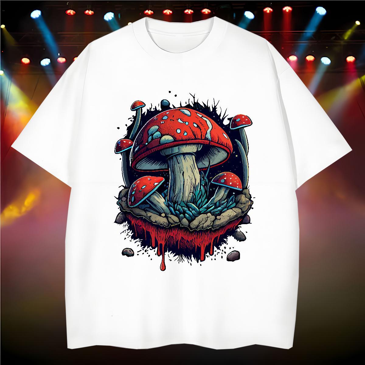 Mens T Shirts 230g 100% Cotton mushroom Street Wear O-Neck Short Sleeve Skull Mens Tshirts Classic Casual Designer Tops Shirt