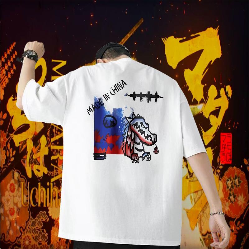 Casual New T-Shirts 100% Cotton 230g dinosaur Anime Printing Street Tops Breathable Short Sleeve Cool Design Tshirt for Man Woman DIY