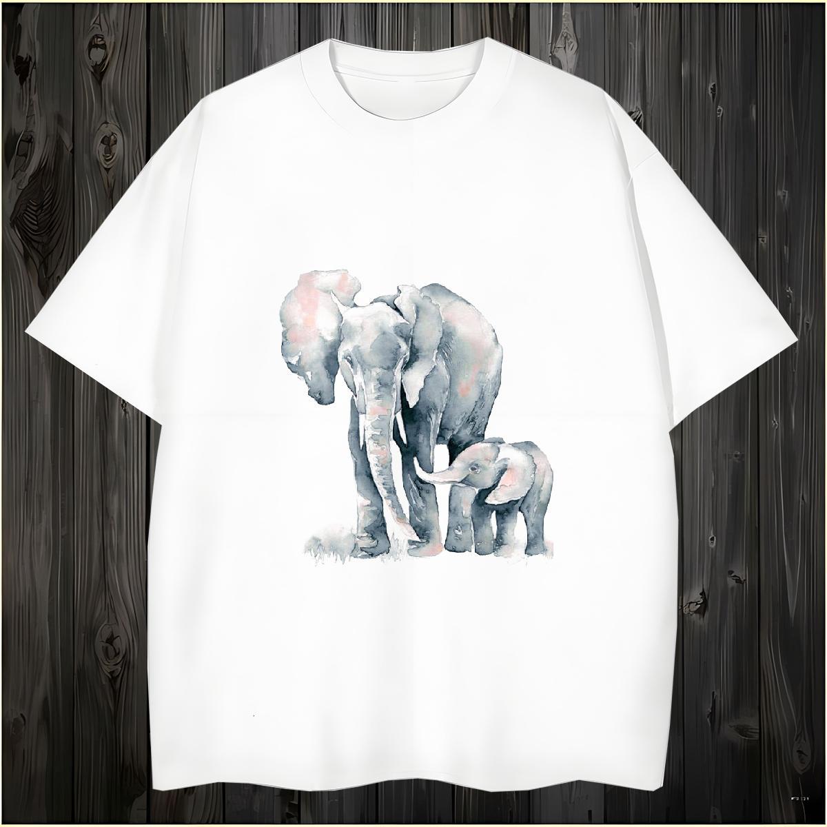 Man T Shirts 230g Cotton Elephant Casual Daily Wear Short Sleeve O-Neck Black Oversized Couples T Shirts New Designer High Quality Tops Shirt