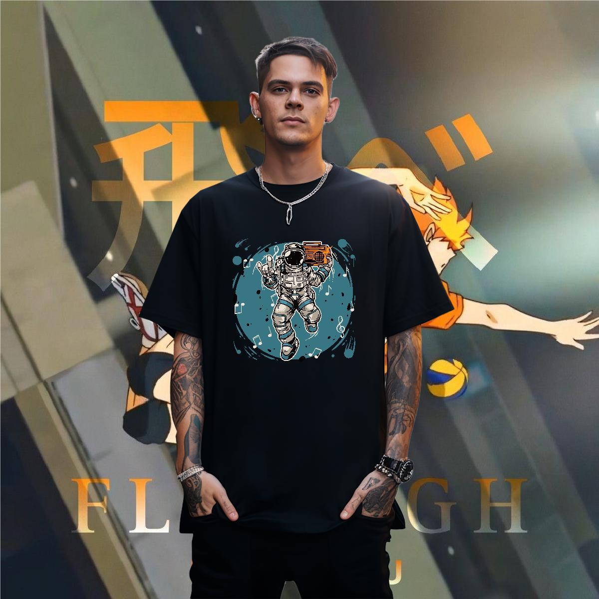 Men T Shirts 230g 100% Cotton cosmonaut Street Casual Short Sleeve O-Neck Graphic Couples T Shirts 2024 Summer Soft Tee Shirt