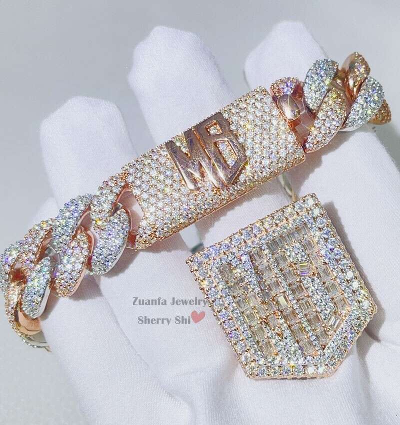 Rapper Jewelry Hip Hop Sterling Sier 15MM Iced Out VVS Moissanite Diamond Cuban Bracelet With Name Clasp