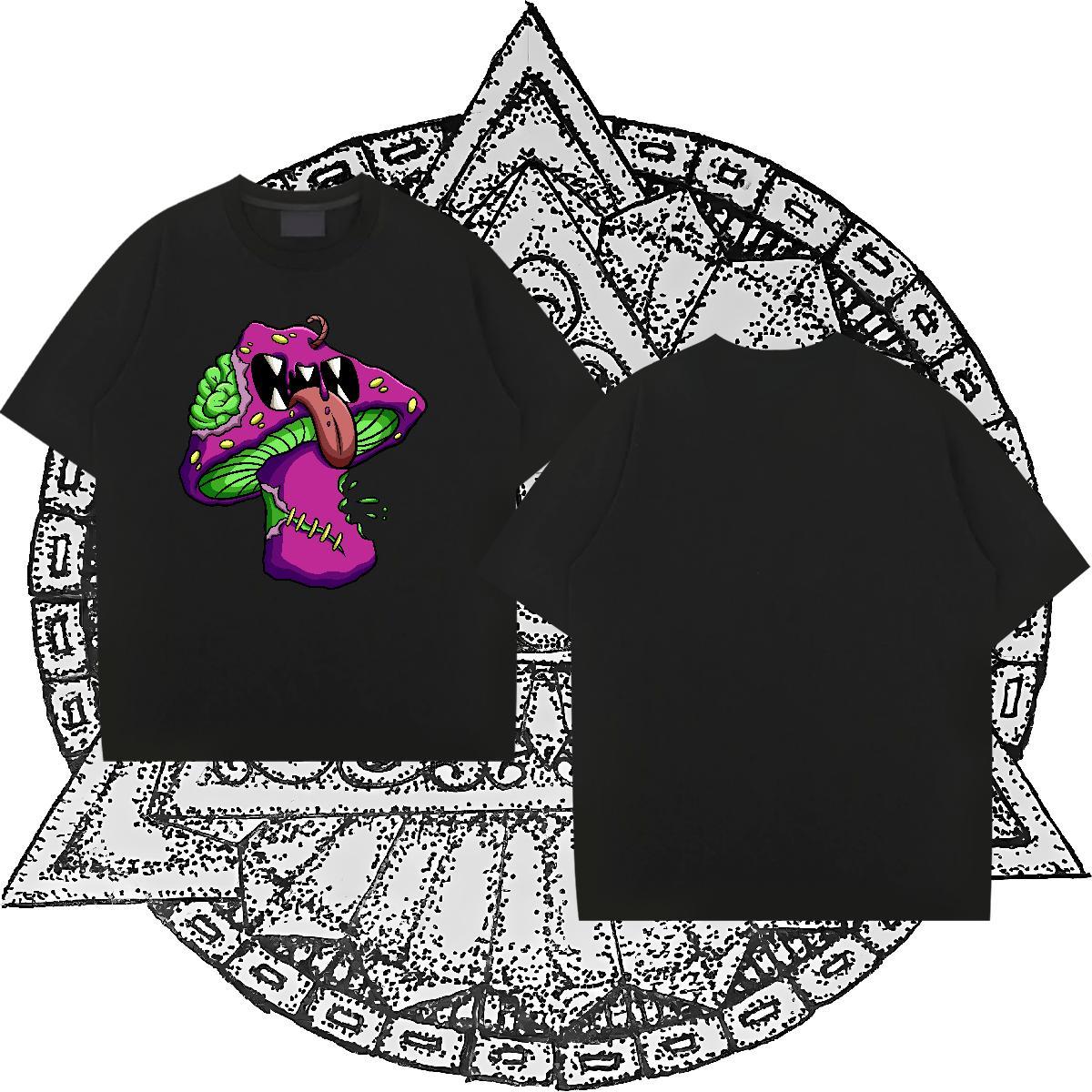 Fashion T-Shirts 230g Pure Cotton mushroom Anime Printing Street Tshirts Breathable Soft Cool Design Mens Tshirts Plus Size Cartoon
