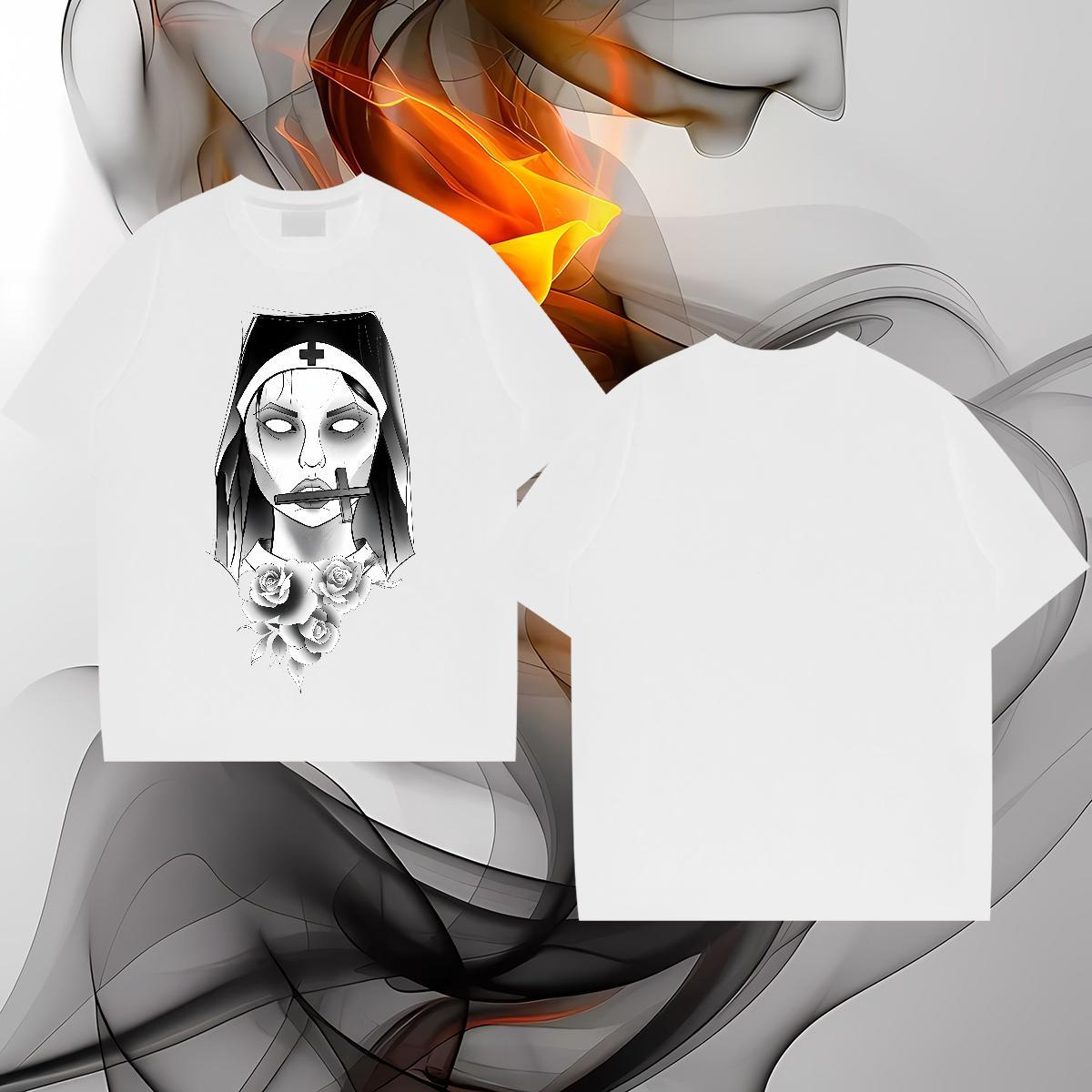 Man T Shirts 100% Cotton 230g nun Anime Printing Street Breathable Crew Neck DIY Logo Oversized Men Tops Tees Fashion Design Free Shipping Tees Shirts