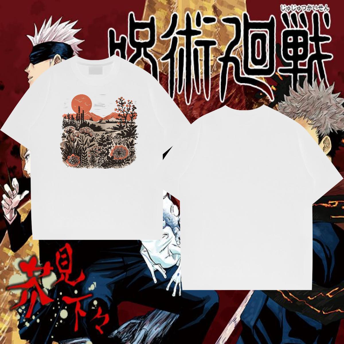 Fashion New T Shirt For Man 230g Pure Cotton tree Anime Printing Street Wear Breathable Short Sleeve Loose Tshirts DIY Logo Oversized