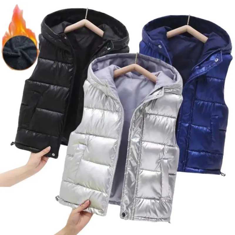 Childrens vest boys and girls with hood childrens velvet jacket sleeveless down jacket youth winter waterproof vestW240724