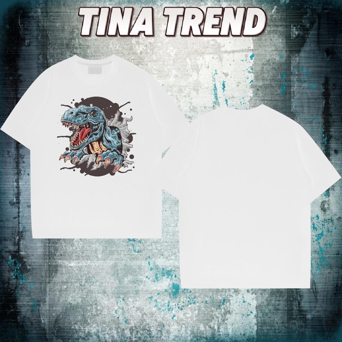 Designer Fashion T shirt 100% Cotton 230g dinosaur Street Wear Polos O Neck Short Sleeves Loose Fit Men Tops Tees DIY Logo Oversized