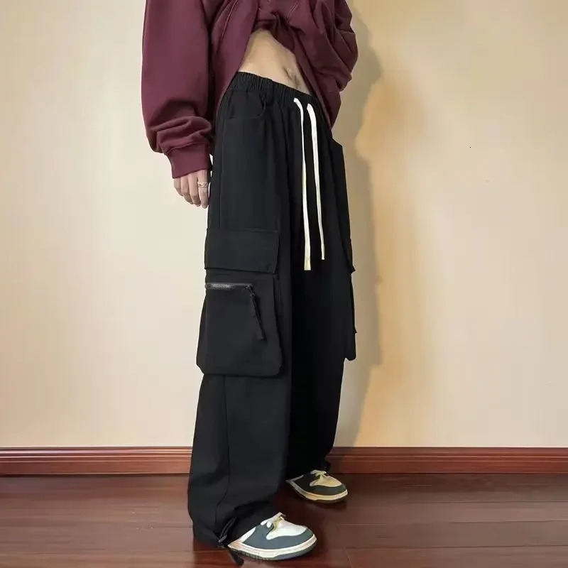 Male Trousers Multipockets Wide Mens Cargo Pants Black Aesthetic Multi Pocket Straight Casual Cotton Harajuku Long Luxury 240806