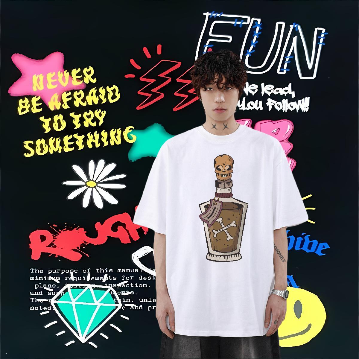 Fashion New Mens T Shirts 230g Cotton bottle Daily Outfit Clothings Breathable Short Sleeve Free Shipping Couples T Shirts DIY