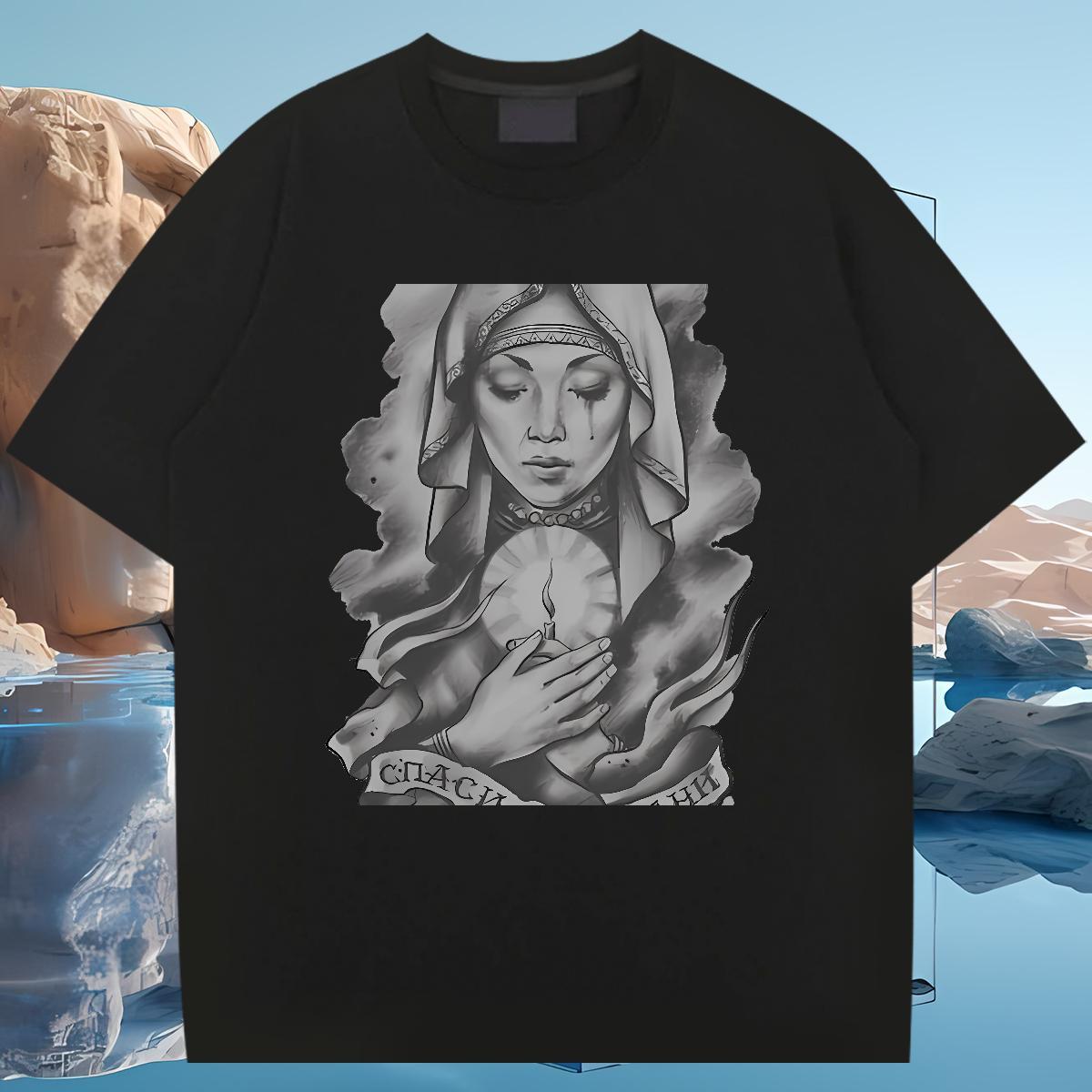 T shirt 230g 100% Cotton nun Anime Printing Street Breathable Short Sleeve DIY Logo Oversized Tshirt for Man Woman Stylist Designer Clothes