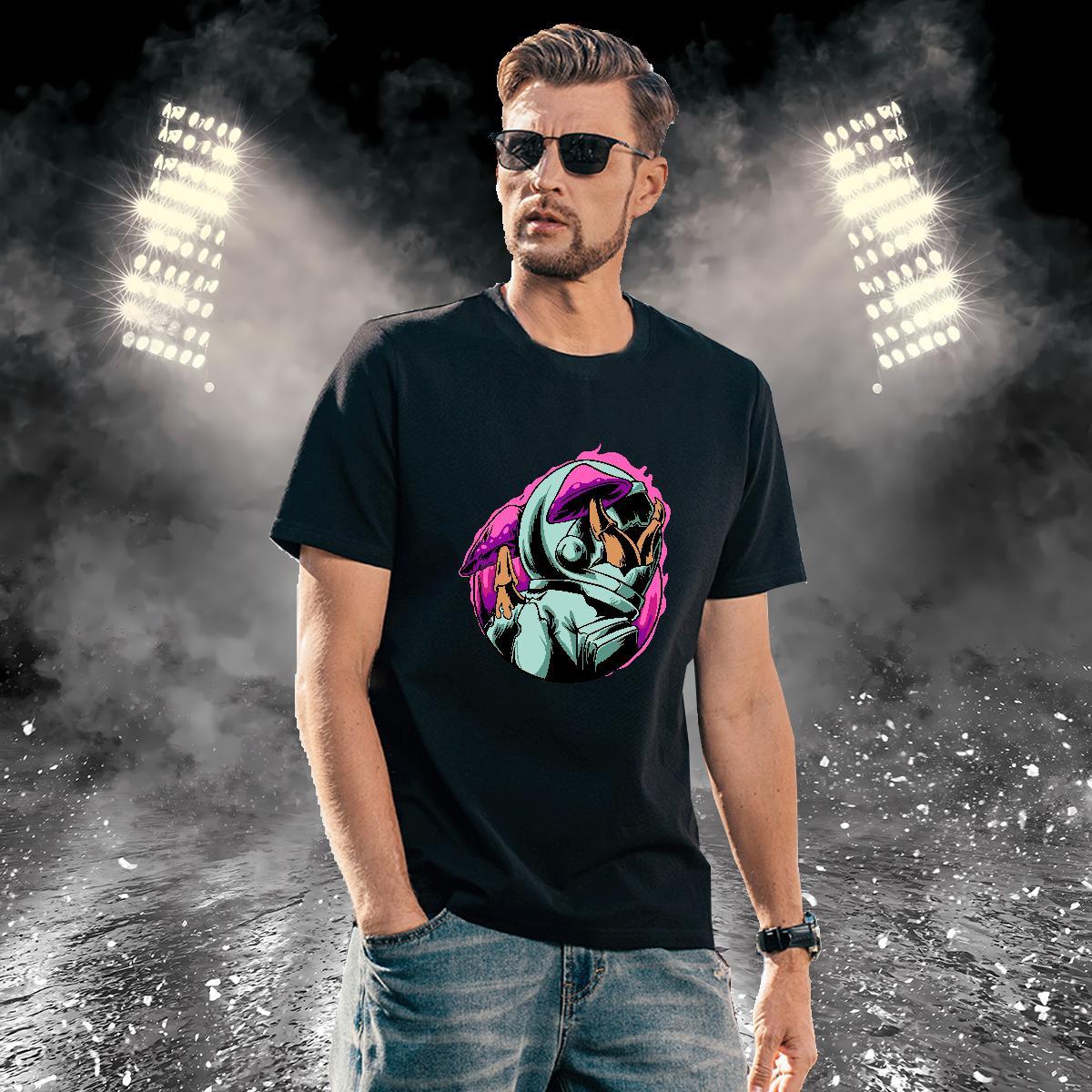 Man T Shirts 230g 100% Cotton spaceman Hip Hop Breathable Short Sleeve Black White Men Tshirts Customized Soft Top Tees