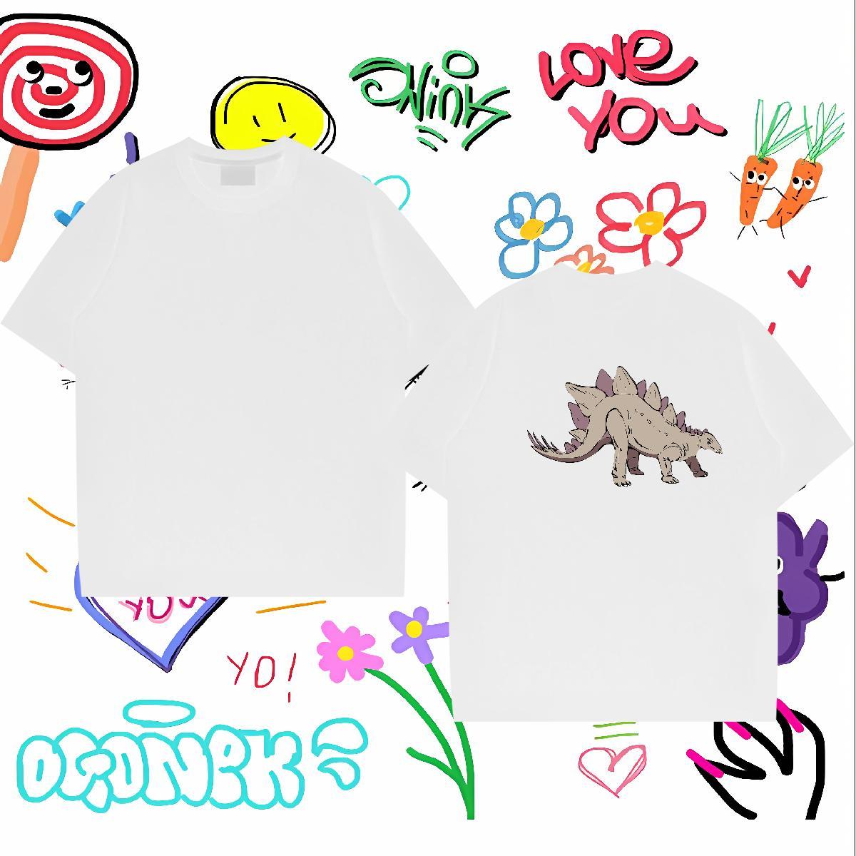 Designer Fashion Mens T Shirts 230g Pure Cotton dinosaur Hip Hop Street Clothes Breathable Brand Men Tees Custom Cartoon