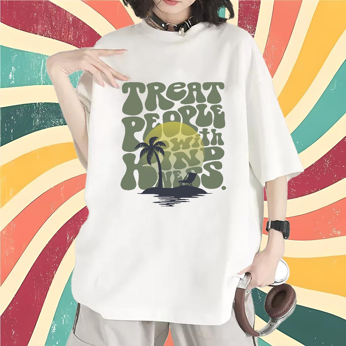 Loose T Shirt For Woman Breathable Crew Neck Lady T shirt DIY Printed tree Sport 230g Cotton 2024 Designer Clothes Shirt