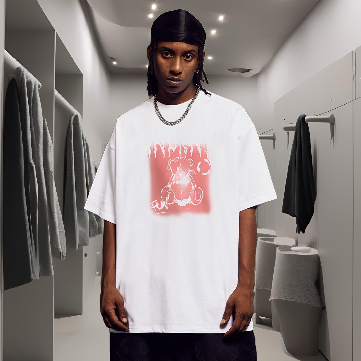 T shirt 100% Cotton 230g bear Casual Beach Breathable Short Sleeve Cartoon Printing L-4XL Men Tops Tees Factory Direct Loose Fit Tees Shirts