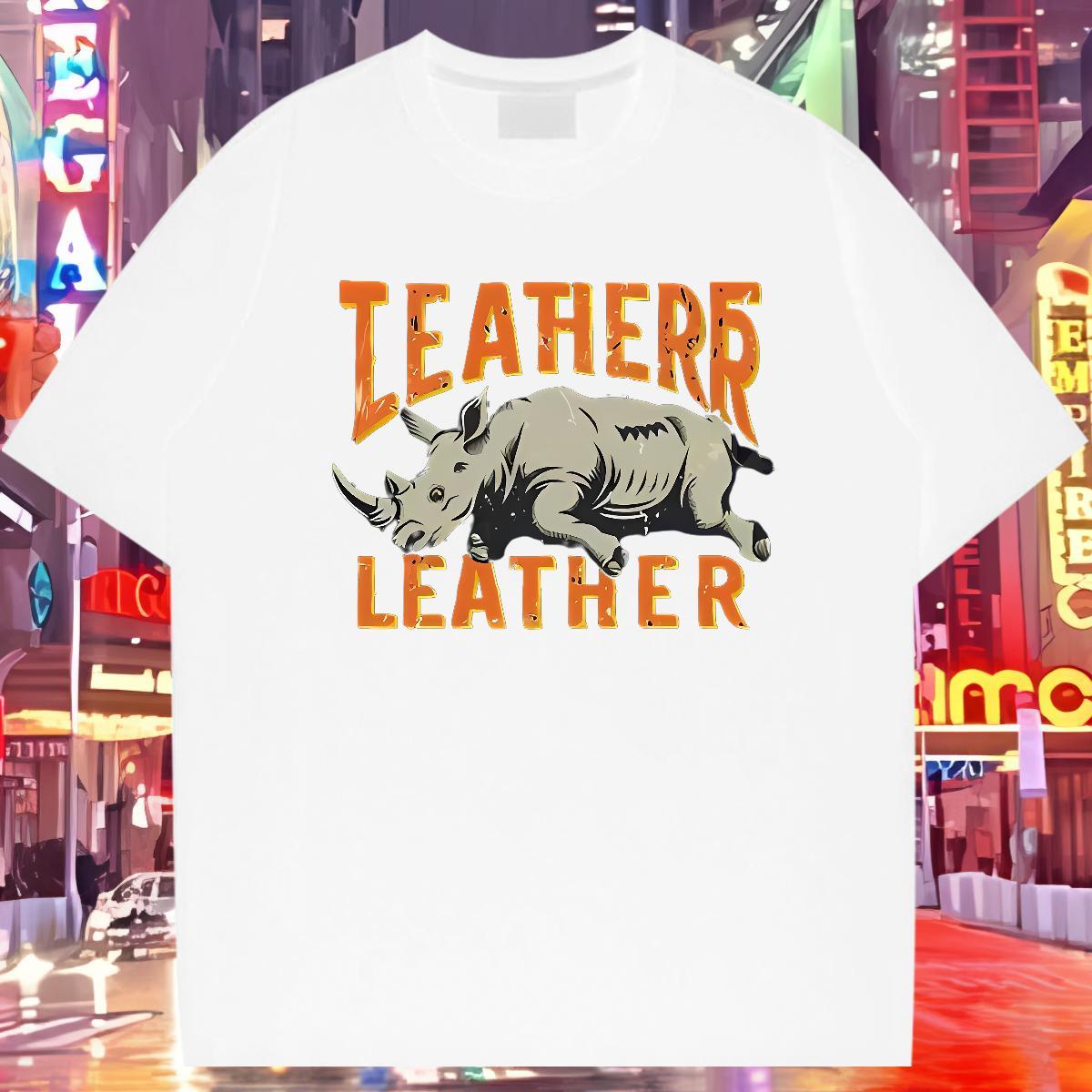 Mens T Shirts 100% Cotton 230g rhinoceros Beach Breathable Short Sleeve White Plus Size Couples T Shirts 2024 Soft Tshirts