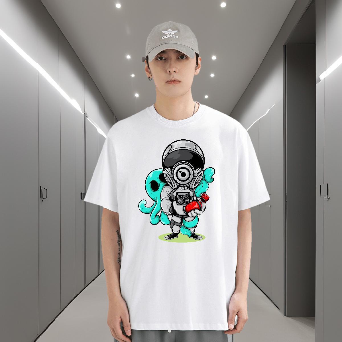 T-Shirts 230g Pure Cotton cosmonaut Daily Wear Short Sleeve Soft Custom Anime Men Tees DIY Customized Wholesale Tops