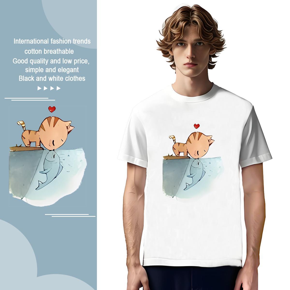 Mens T Shirts 100% Cotton 230g cat Home Outdoor Crew Neck Breathable Custom Printed Tshirt for Man Woman DIY Customized Loose Fit Clothes