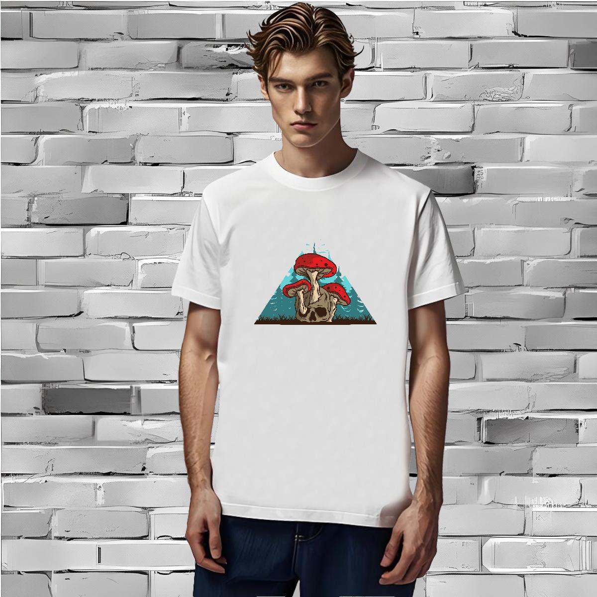 New Arrival Men T Shirts 230g Pure Cotton mushroom Daily Wear Tops Tees Crew Neck Breathable Comfortable Couples T Shirts DIY Printed