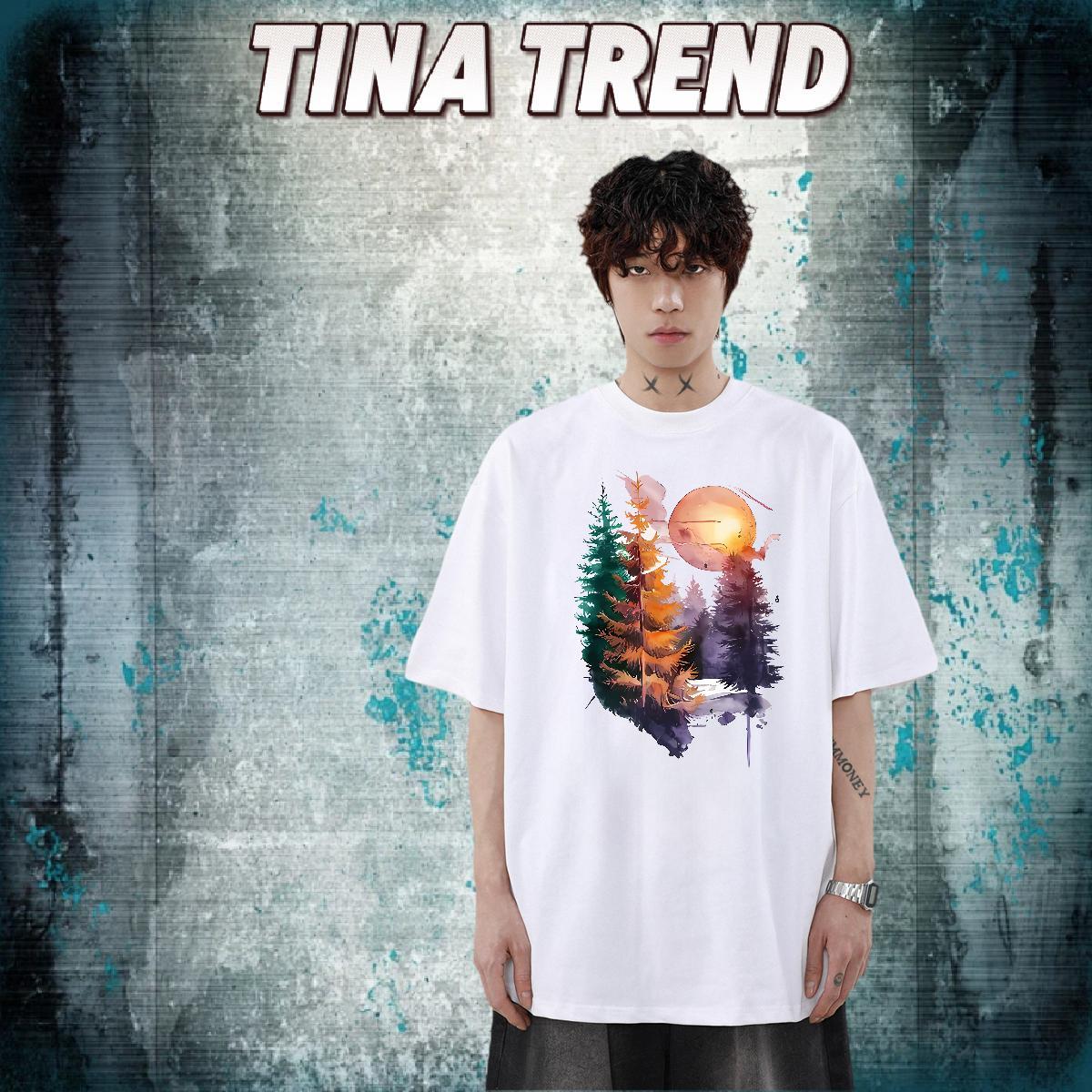 Fashion Design Mens T Shirts 230g Cotton tree High Street Hip Hop Tee Shirt Breathable Short Sleeve Cool Men Tshirts Custom Big Size
