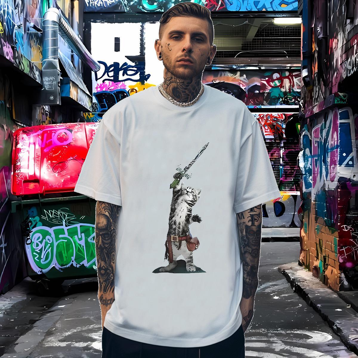 Designer T shirt 230g Pure Cotton cat Hip Hop Street Tees Shirts Breathable Short Sleeve Soft Tshirt for Man Woman Custom Printed