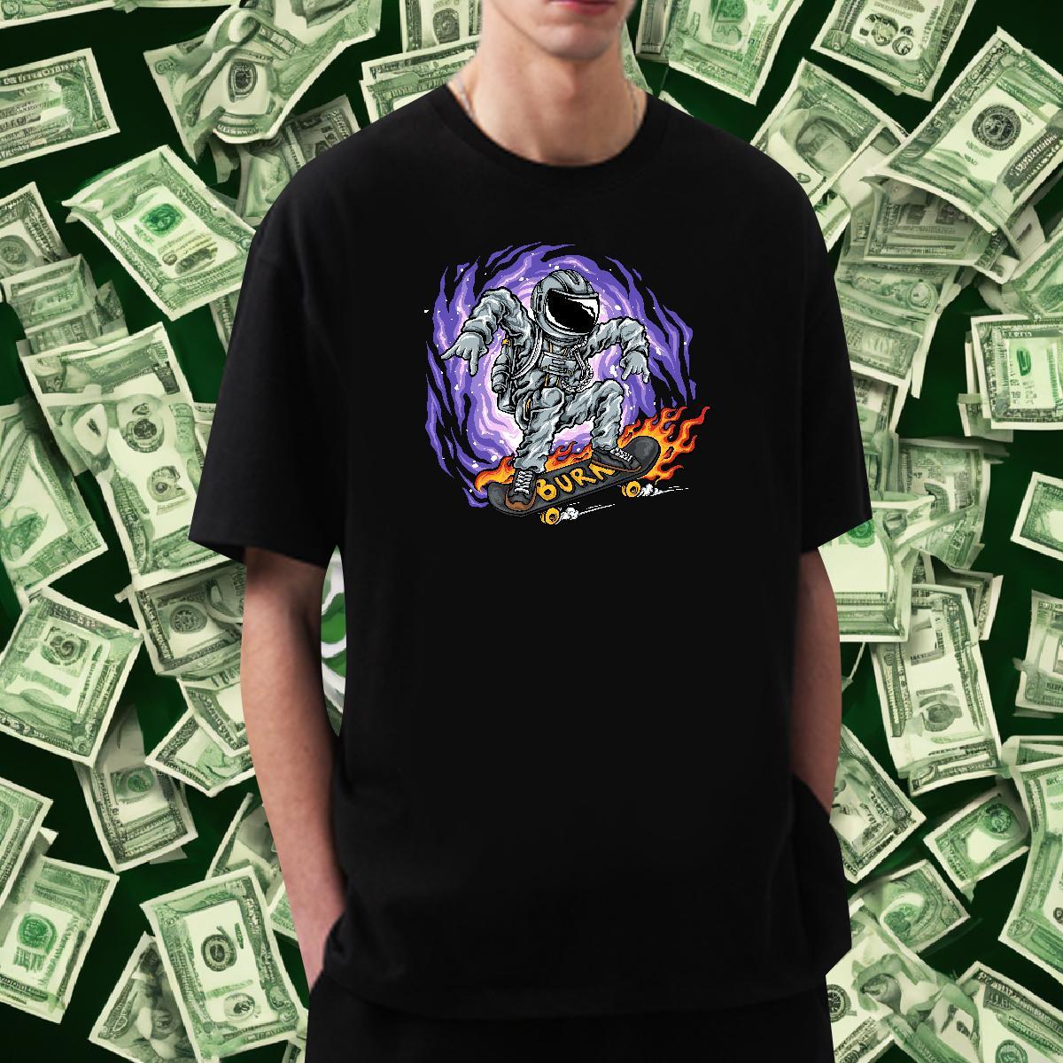 Mens T Shirts 230g Pure Cotton cosmonaut Hip Hop Round Neck Short Sleeve Black White Men Tees DIY Customized High Quality Tops Tees