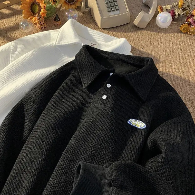 Autumn and Winter Men and Women Trend Thickened POLO Couple Personalized Korean Casual Vintage Sweater harajuku y2k 240806