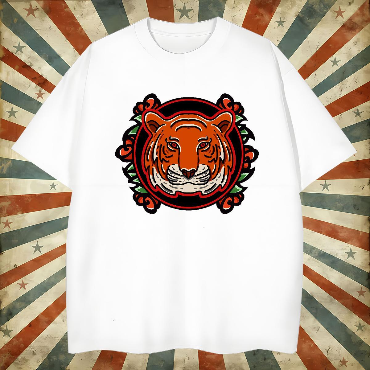 2024 New T-Shirts 230g Cotton tiger Casual Beach Top Tees Short Sleeve Soft Loose Couples T Shirts DIY Printed
