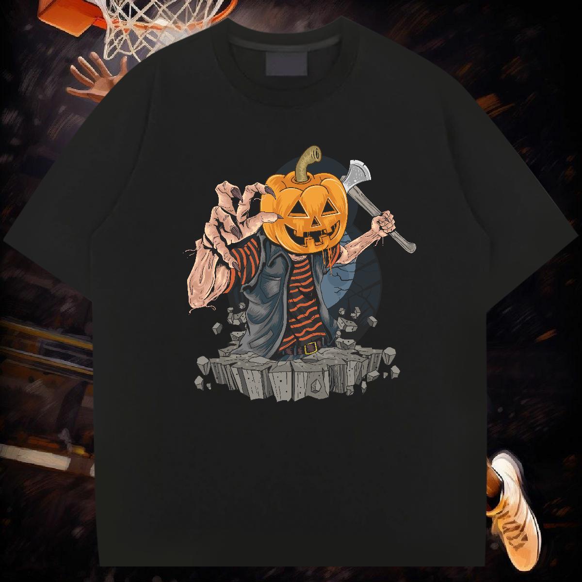 T Shirt For Man 230g 100% Cotton pumpkin Street Wear Breathable Crew Neck Plus Size Cartoon Men Tees Factory Direct High Quality Tees Shirts