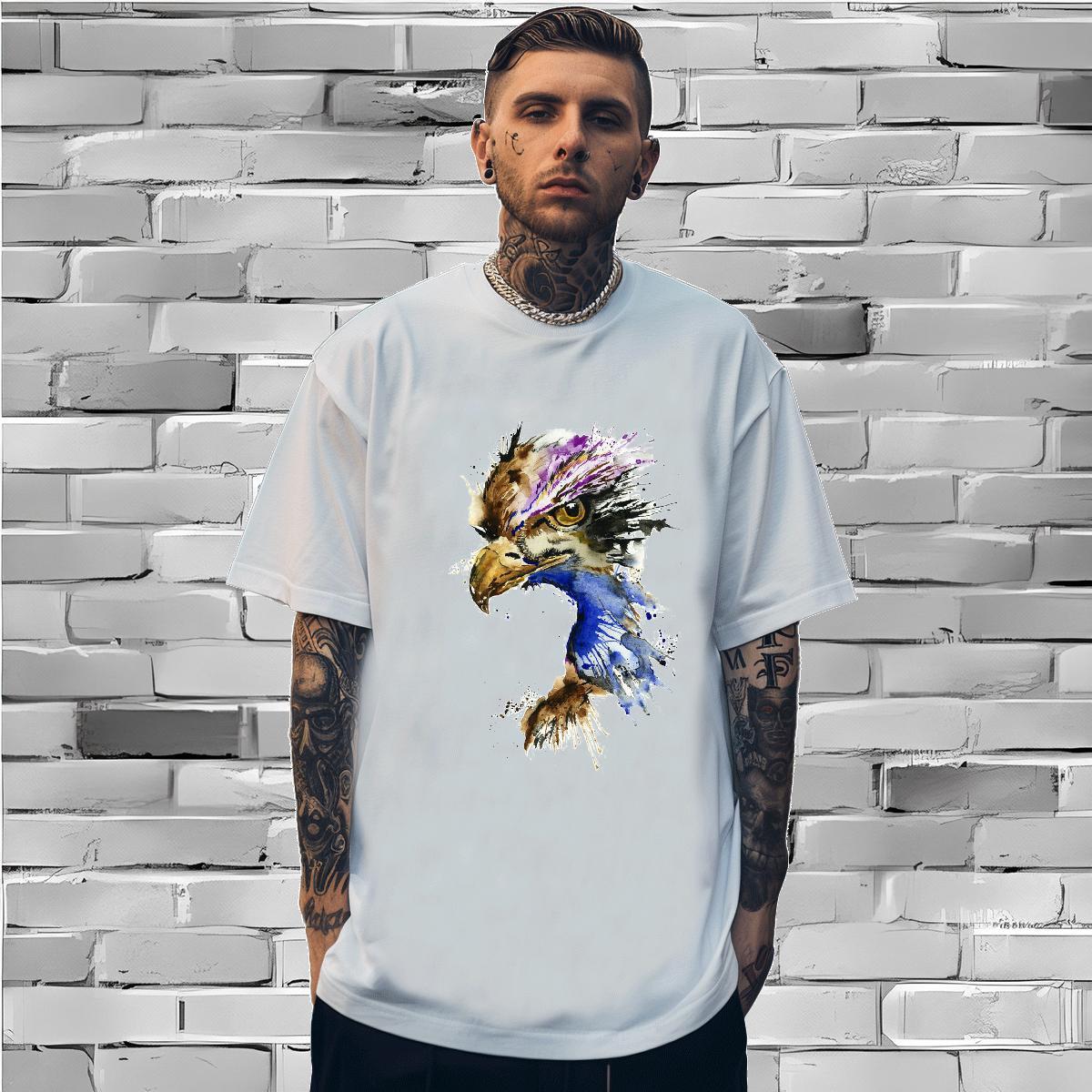 Fashion New T Shirts Men 230g 100% Cotton eagle Hip Hop Tops Shirt Breathable Short Sleeve Popular Men Tshirts DIY Logo Oversized
