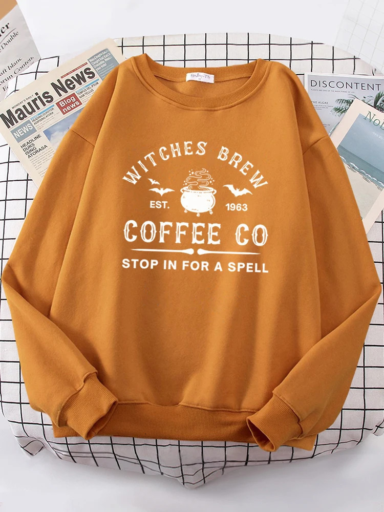 Witches Brew Coffee Letter Printing Simple Solid Color Letter Printing Womens Sweatshirts Long Sleeves Warm Pullover Clothes 240806