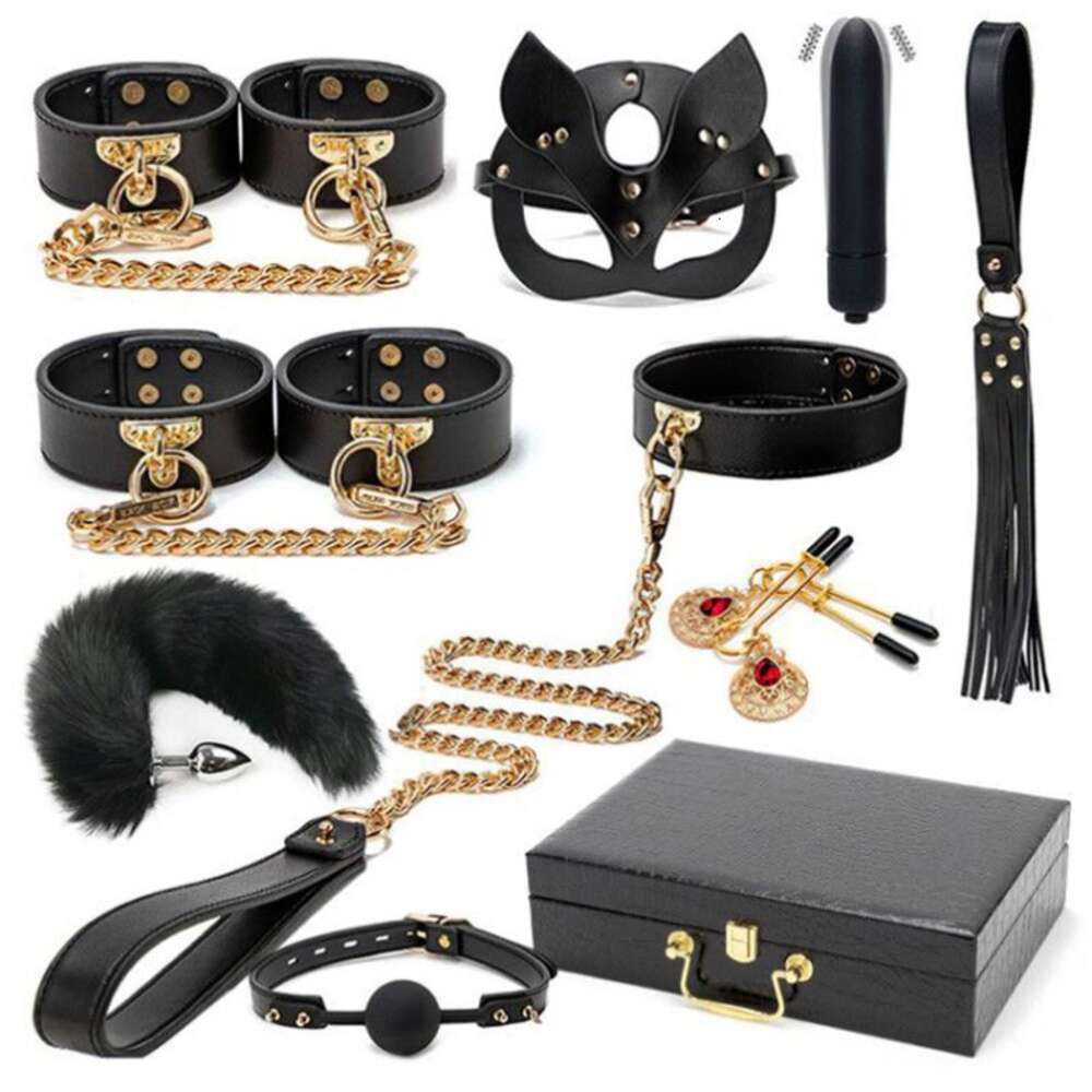 Luxury BDSM Bondage Kits with Storage Bag 10PCS Handcuff Mouth Gag Whip Bed Bondage Bundled sex tools for man and woman