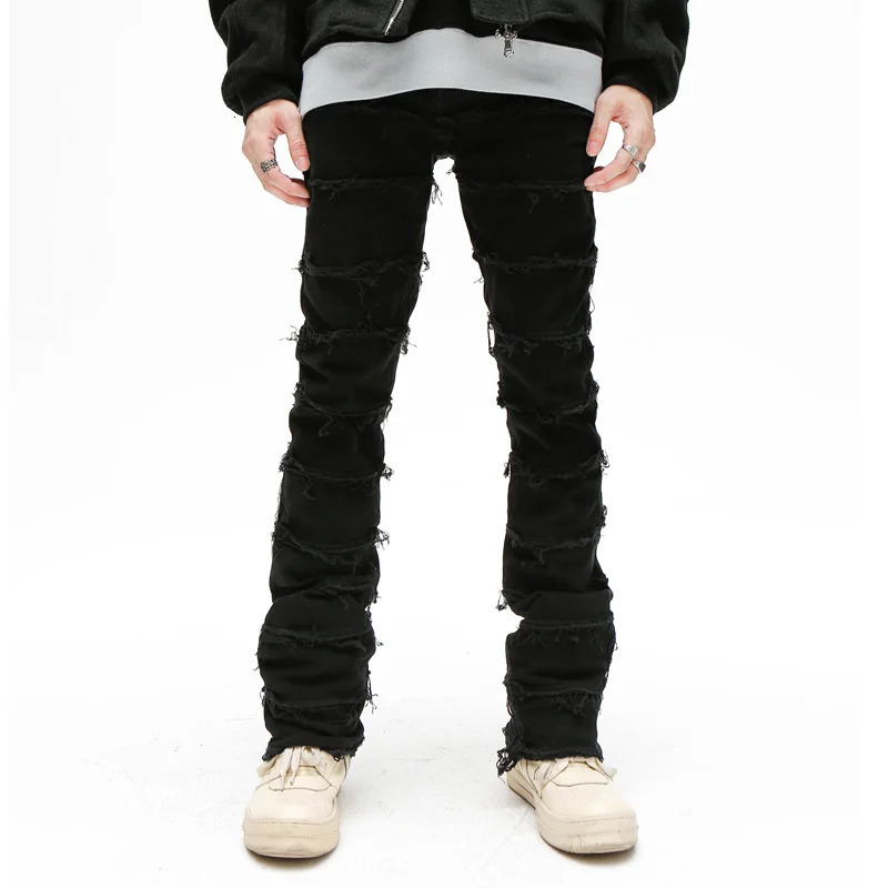 Heavy Industry Hole Frayed Destruction Waxed Jeans Mens High Street Retro Straight Ripped Pencil Pants Oversize Denim Trousers 240806