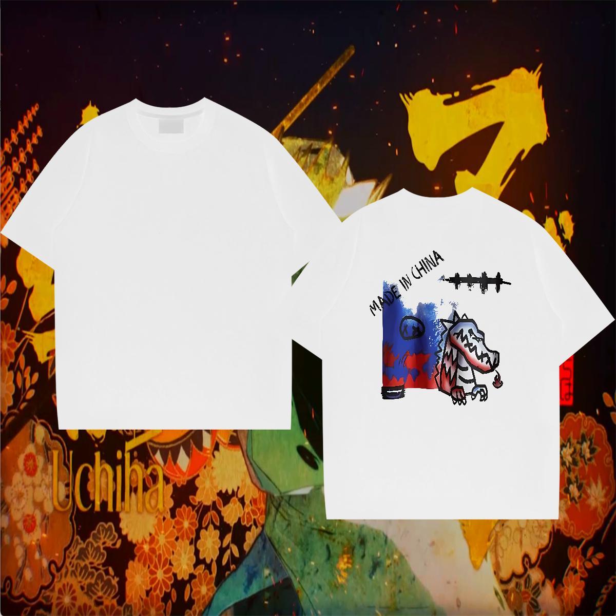 Casual New T-Shirts 100% Cotton 230g dinosaur Anime Printing Street Tops Breathable Short Sleeve Cool Design Tshirt for Man Woman DIY