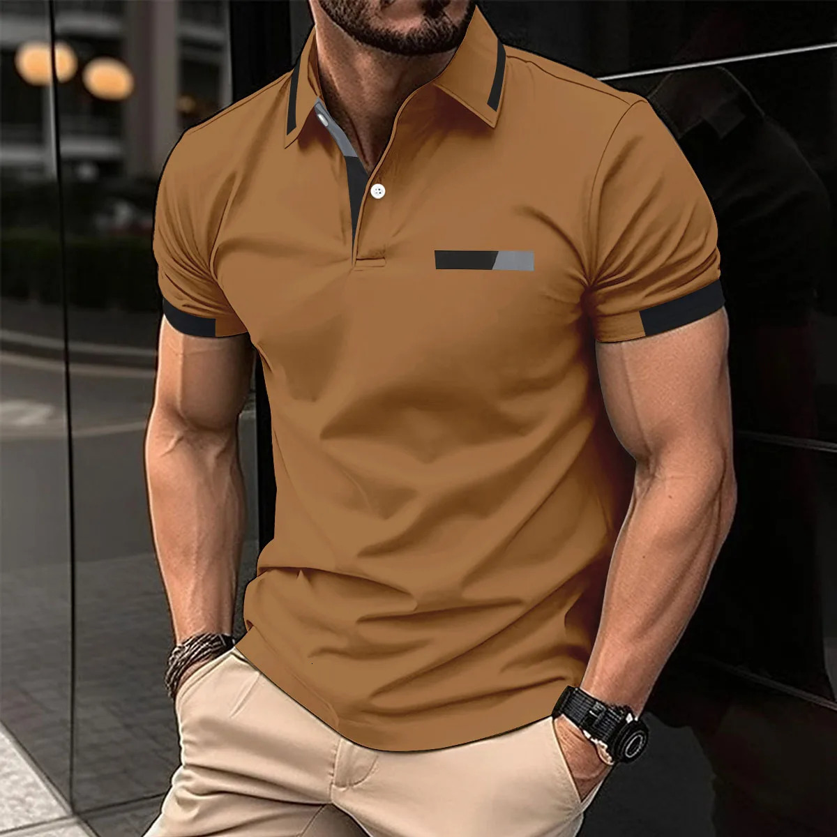 2024 summer mens lapel anti-hairball Polo shirt digital printed short-sleeved casual business fashion slim mens Polo shirt 240821