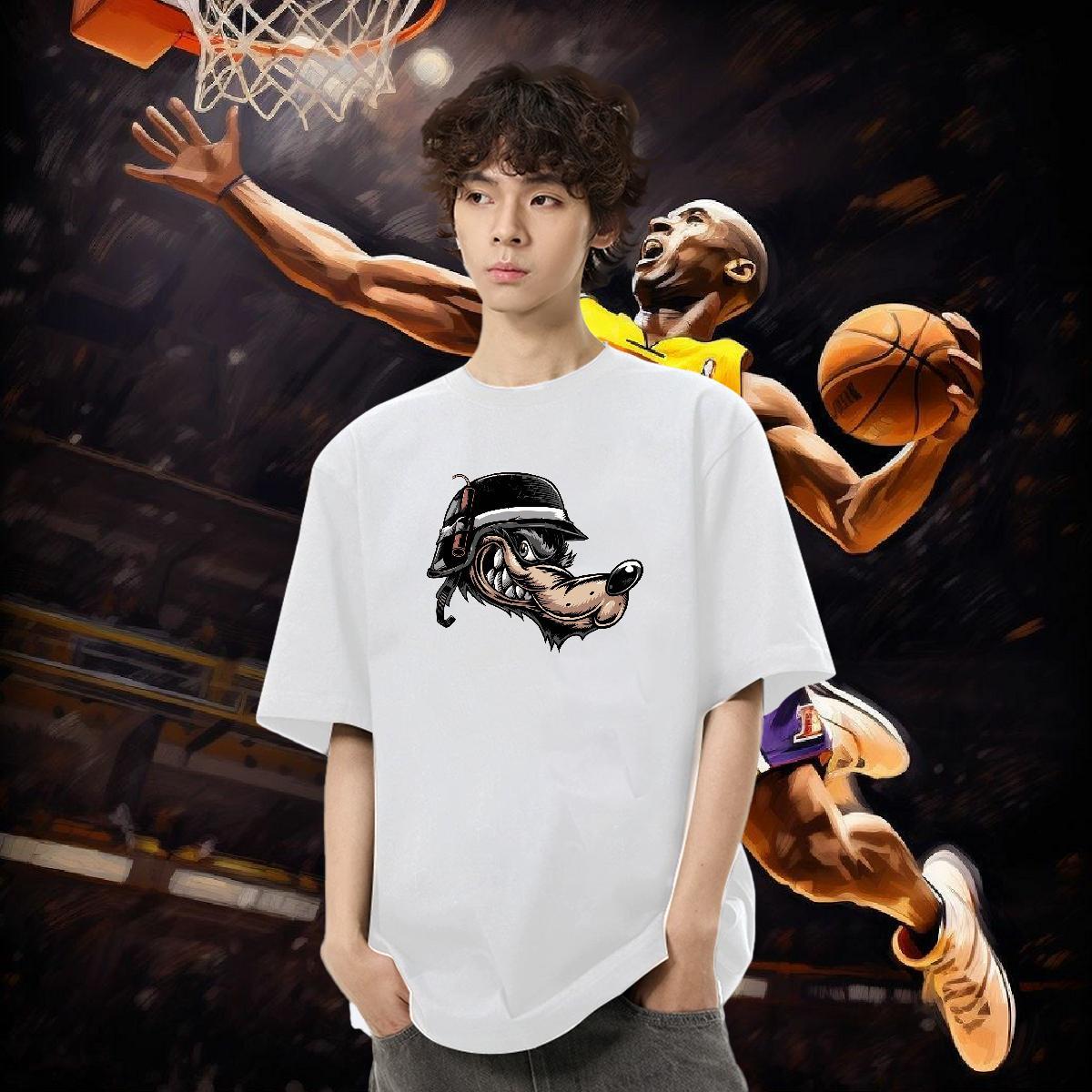 Designer T-Shirts 230g 100% Cotton wolf Street wear Hip Hop Tees Shirts Short Sleeve Soft Unisex Mens Tshirts Skull