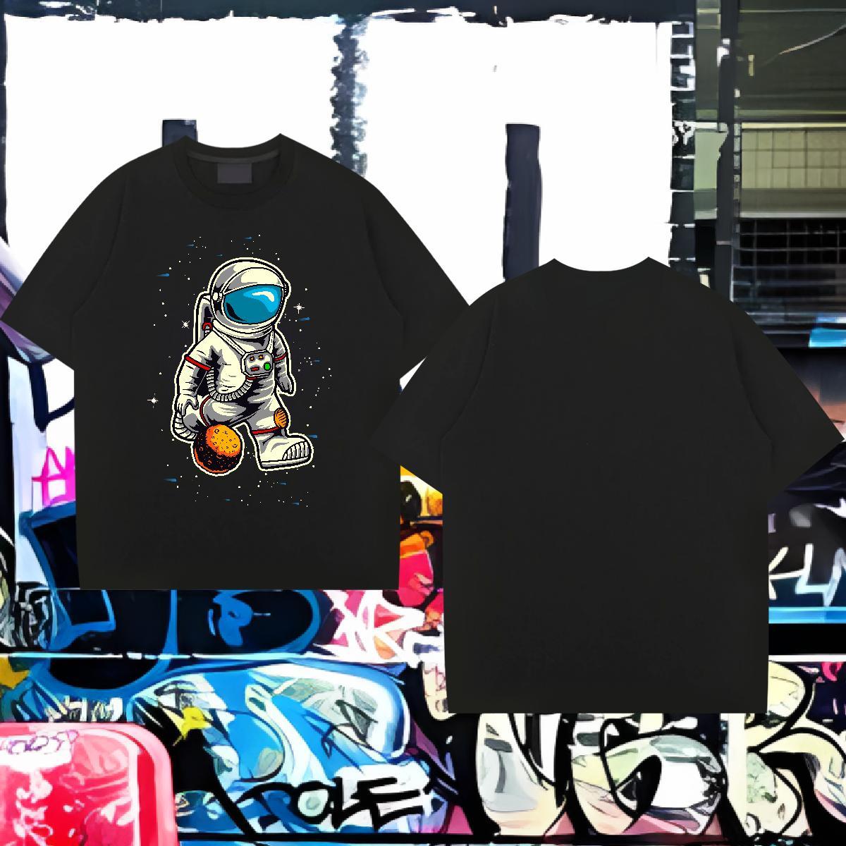 T shirt 230g Pure Cotton cosmonaut Home Outdoor Breathable Short Sleeve DIY Couples T Shirts Classic Casual Cool Tops Tees