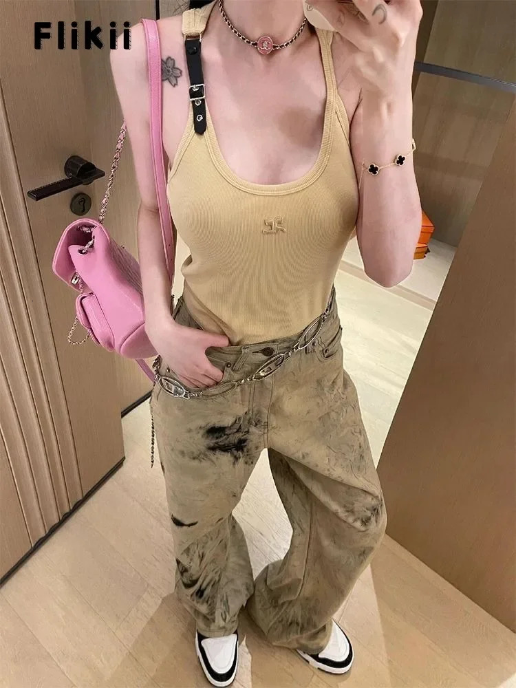 American High Street Vintage High Waist Jeans Womens Y2K Casual 2000s Straight Pants Baggy Wide Leg Grunge Washed Denim Trouser 240806