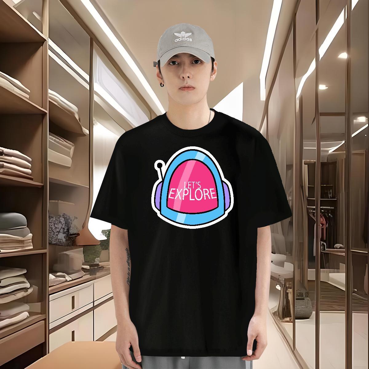 T-Shirts 230g Cotton universe Daily Outfit Round Neck Short Sleeve Floral Print Men Clothes T-Shirt Fashion Comfortable Polos