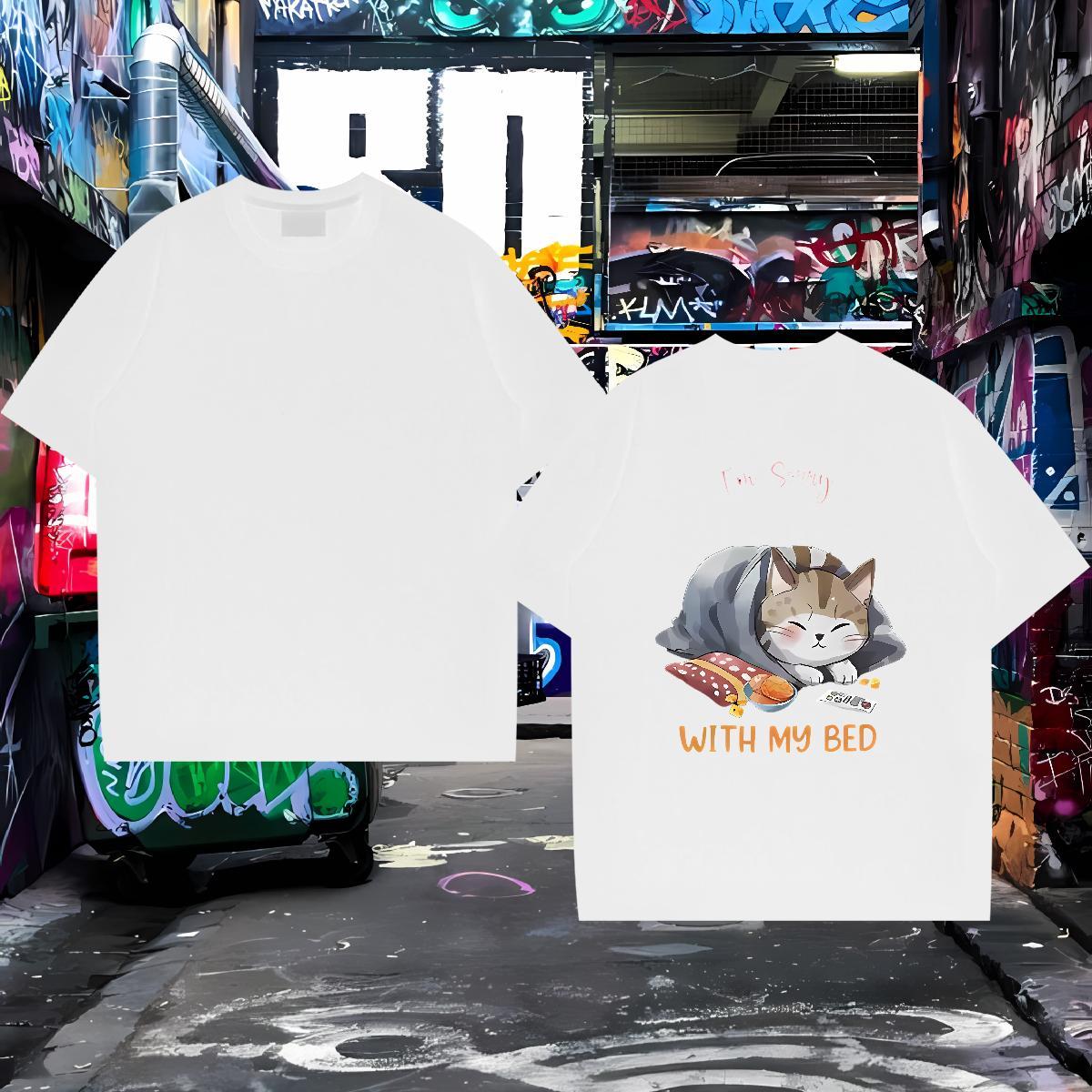New Designer T-Shirts for Men 100% Cotton 230g cat Spring Summer Tops Crew Neck Soft Mens Tshirts DIY Printed