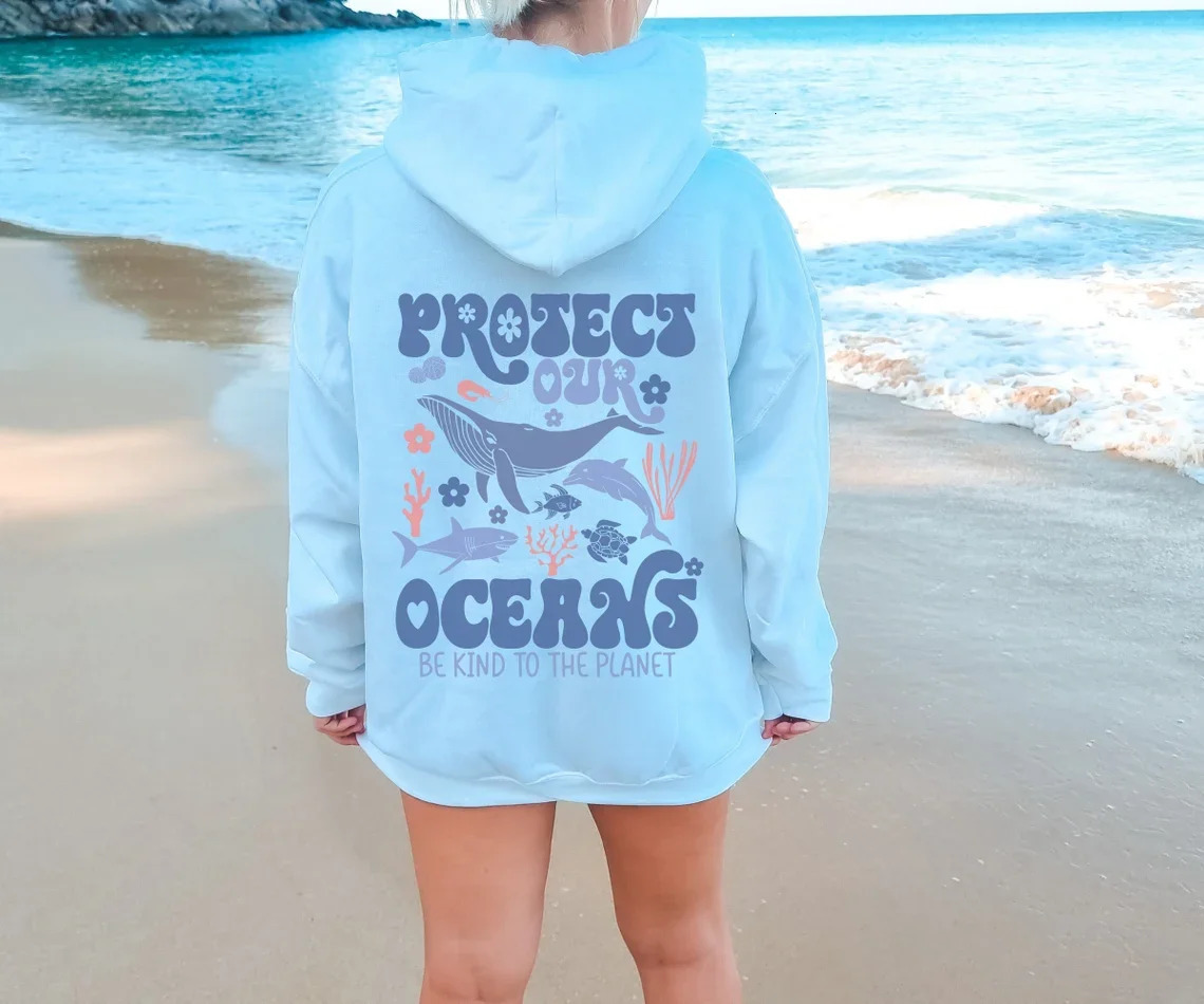 Wave Riders Surfing Hoodie Protect Our OceansSave Our Ocean Oversized Trendy Sweatshirts Preppy Aesthetic Gifts Women Pullover 240806