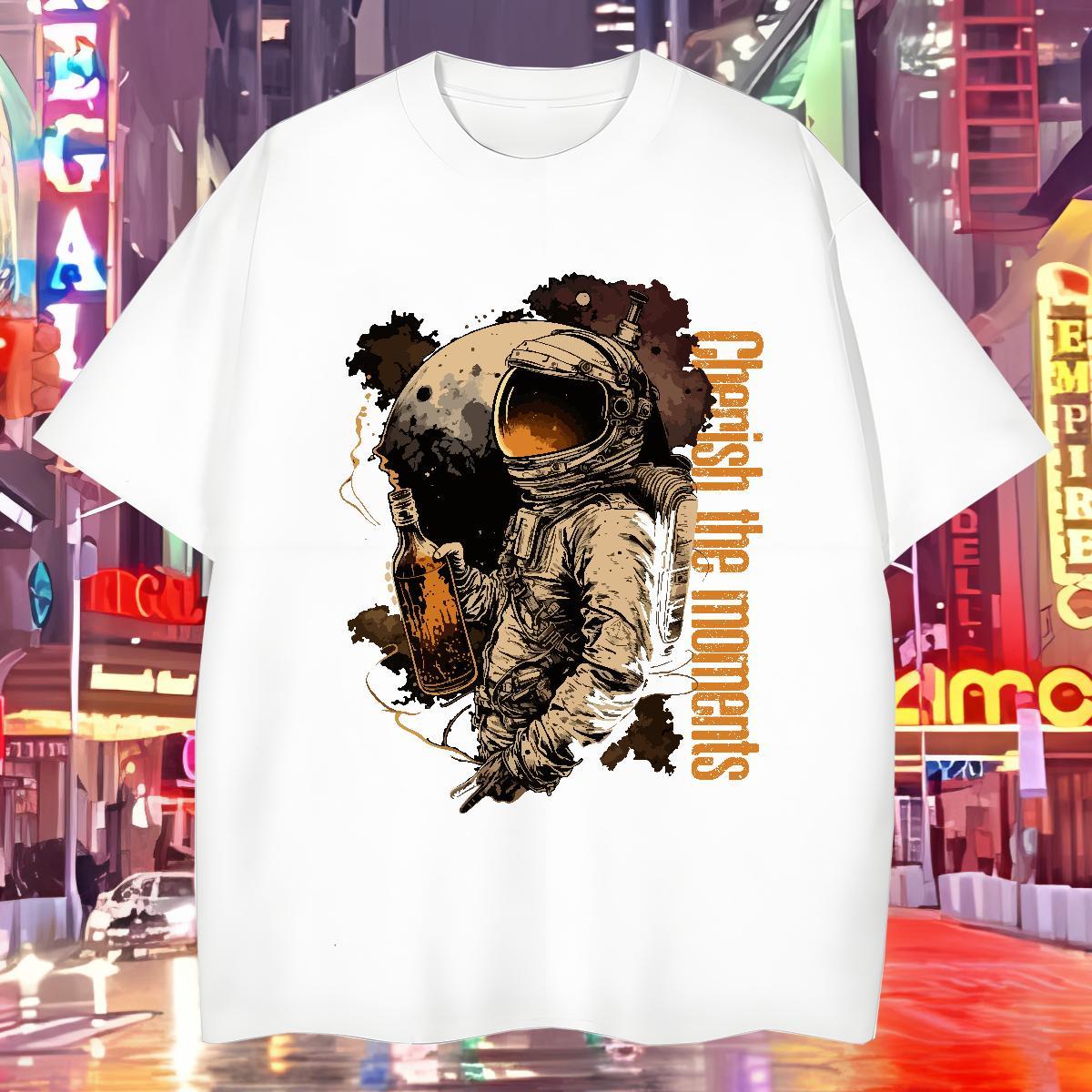 Mens T Shirts 100% Cotton 230g cosmonaut Outdoor Crew Neck Breathable DIY Anime Men Tshirts 2024 Loose Clothings