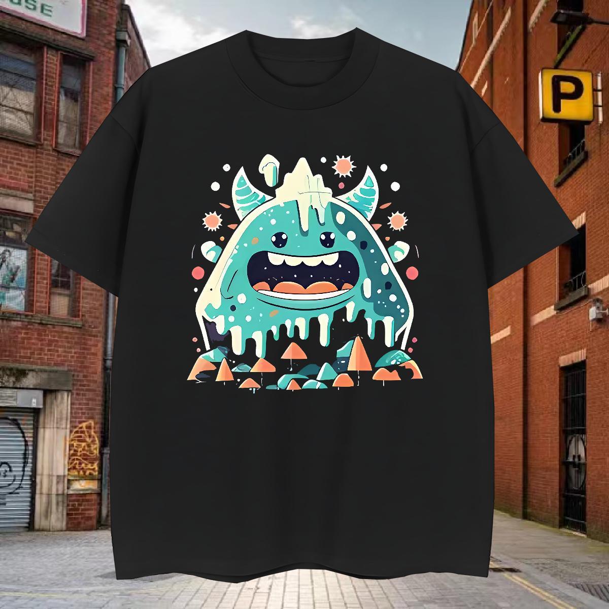 T-Shirts for Men 100% Cotton 230g Little Monster Street Casual Crew Neck Oversized 4XL Tshirt for Man Woman 2024 Designer Soft Tees