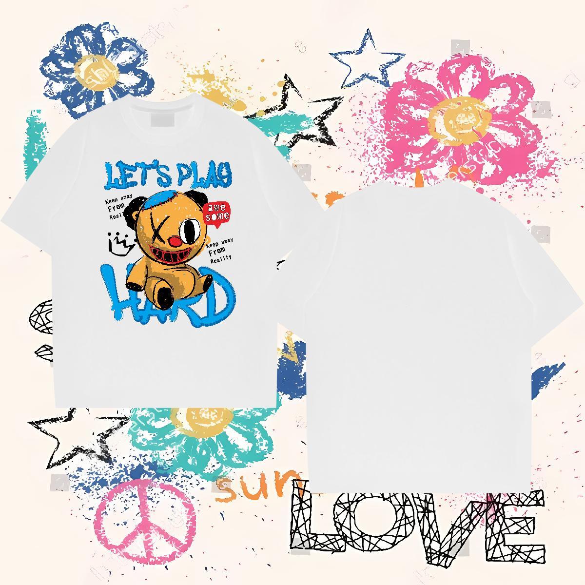 2024 Designer T-Shirts for Men 100% Cotton 230g bear Hip Hop Tops Crew Neck Loose Tshirts Oversized 4XL