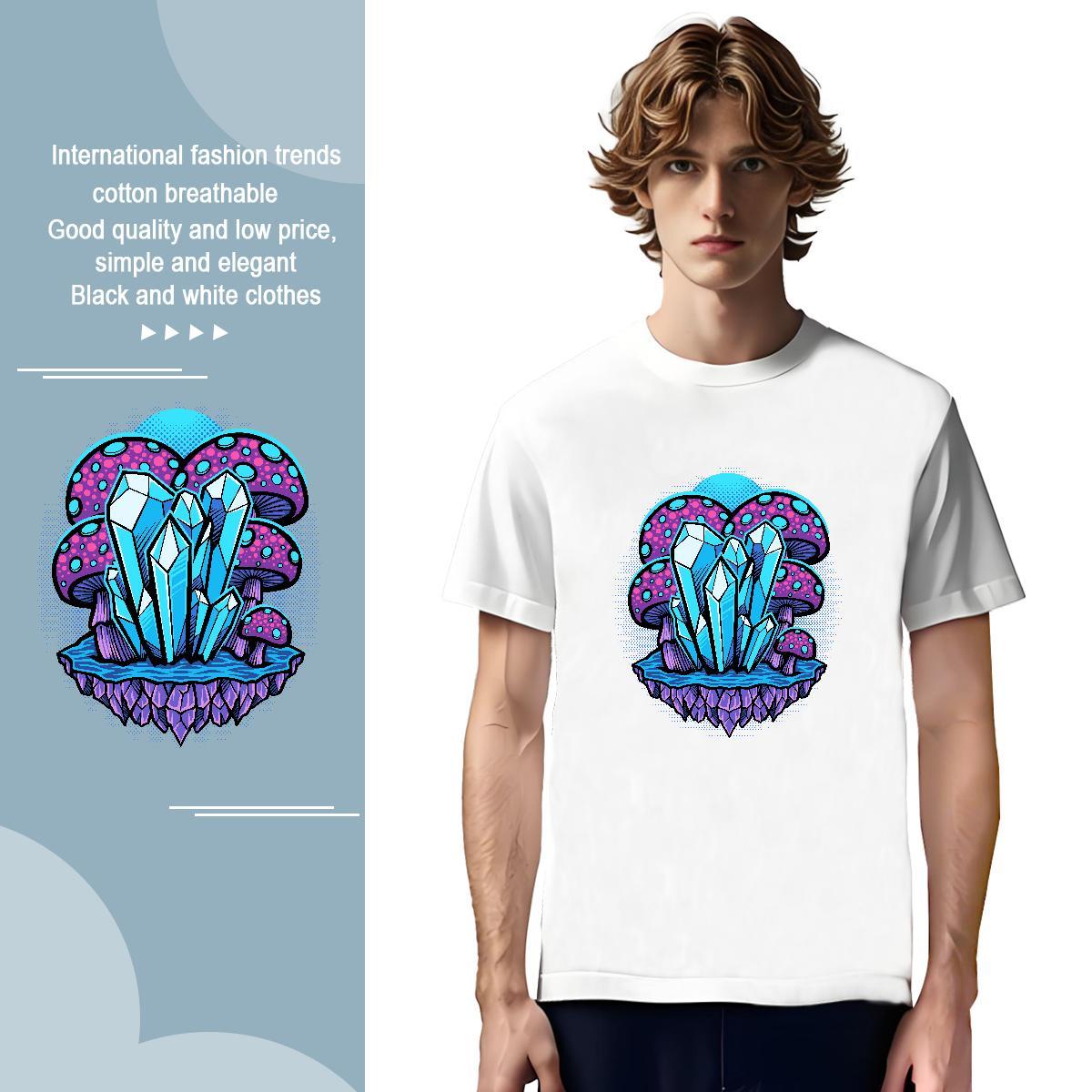 T shirt 230g 100% Cotton mushroom Summer Casual Pure Cotton DIY Printed Men Tees Fashion Wholesale Clothings