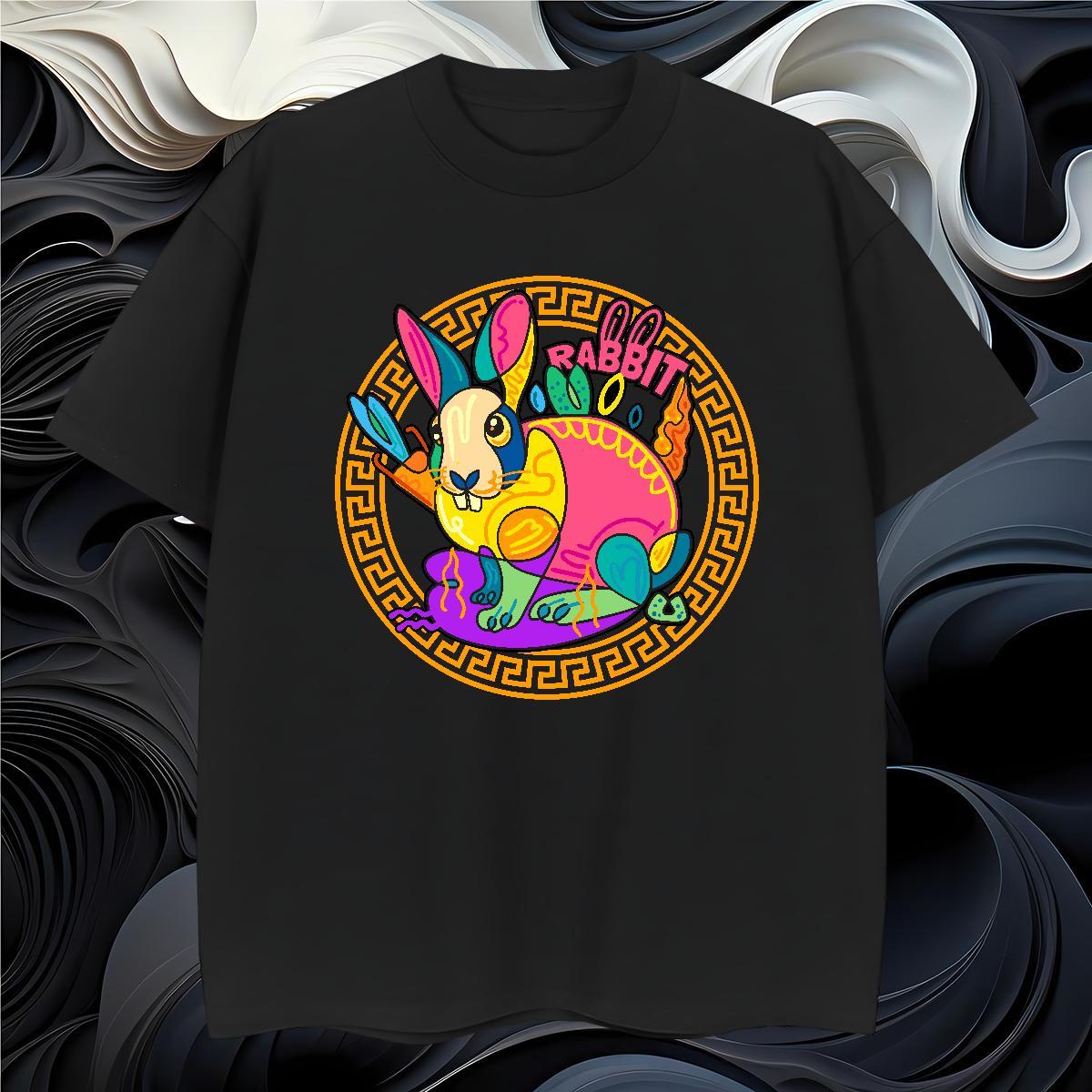 Free Shipping T Shirts Men 230g Cotton rabbit Home Outdoor Tops Tees Crew Neck Breathable Comfortable Mens Tshirts Black Oversized