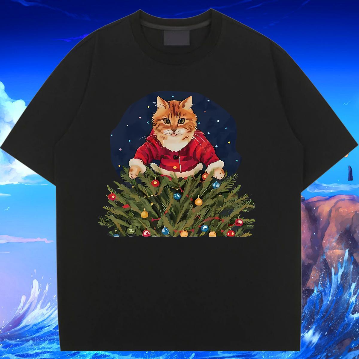 Free Shipping T Shirts Women Breathable Crew Neck Woman Tshirt Cartoon Printing L-4XL cat Street Wear 100% Cotton 230g Classic Clothes Shirt